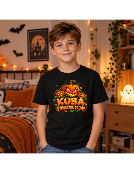 Koszulka Dziecięca na Haloween - Kuba Strasznie Fajny - Imienna