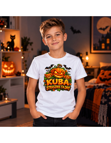 Koszulka Dziecięca na Haloween - Kuba Strasznie Fajny - Imienna