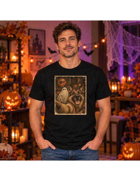Koszulka Męska na Halloween - Pocztówka Halloween z Psem