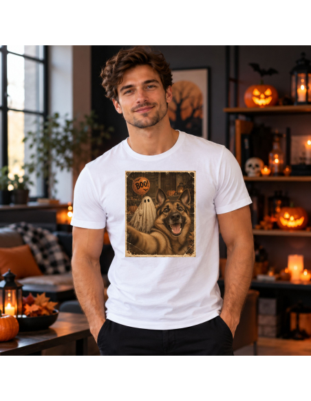 Koszulka Męska na Halloween - Pocztówka Halloween z Psem